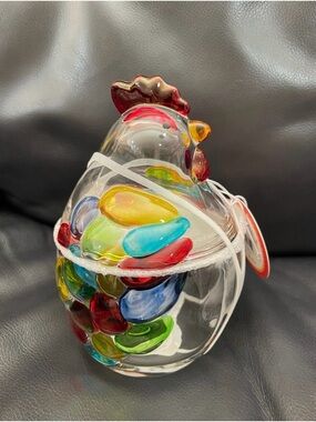 Gourmet Kitchen Clear Multicolor Glass Chicken Shaped Jar 15.9oz 470ml